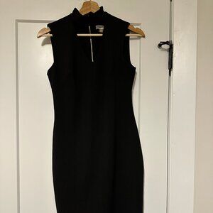 Calvin Klein Black Midi Dress With Back Zipper Triangle Keyhole Neck Size 2